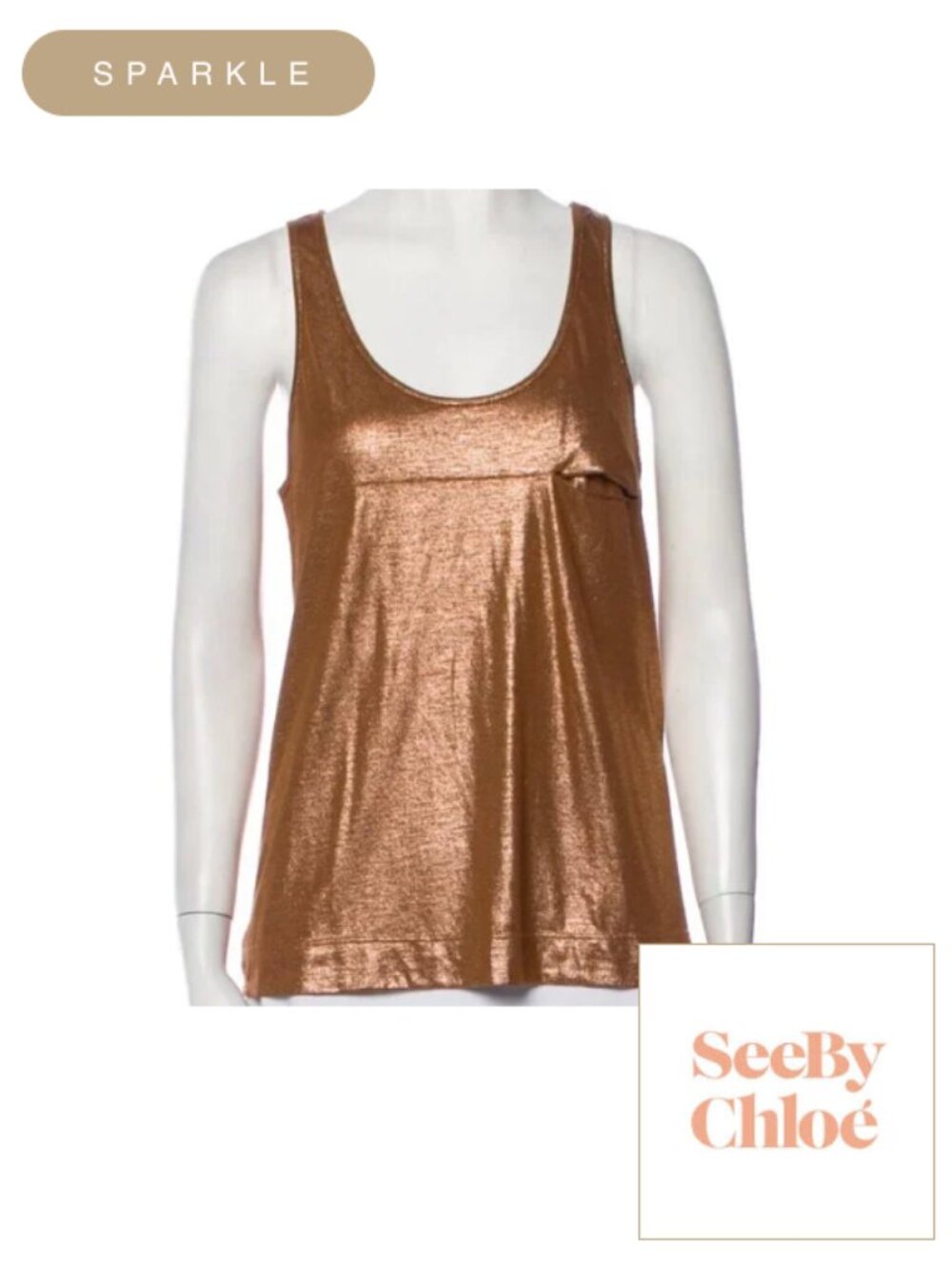 See by Chloe / Shimmer Bronze Metallic Sleeveless Tank Top / Size 4 Small